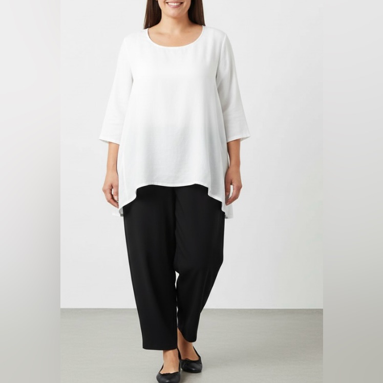 Bryn Walker White 100% Tencel 3/4 Sleeve Tunic Blouse Closet Staple Career L
